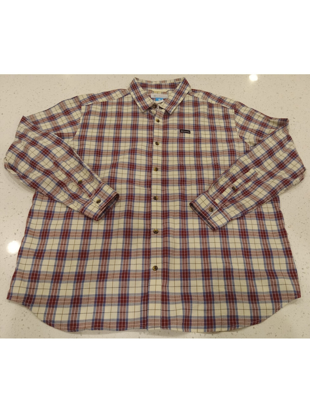 Columbia Vapor Ridge III Shirt Mens XXL Beige Red Blue Plaid Long Sleeve 2XL